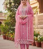 Pink color glass cotton fabric embroidered ethnic salwar suit