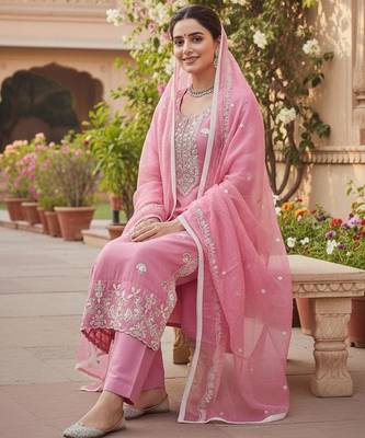 Pink color glass cotton fabric embroidered ethnic salwar suit 3