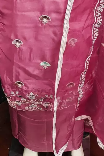 Pink color glass cotton fabric embroidered ethnic salwar suit