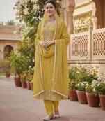 Yellow color glass cotton fabric embroidered ethnic salwar suit