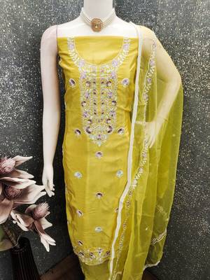 Yellow color glass cotton fabric embroidered ethnic salwar suit 4