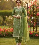 Green color glass cotton fabric embroidered ethnic salwar suit