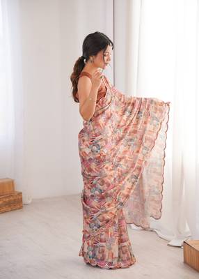 women   s abstract print chinon saree with blouse 2