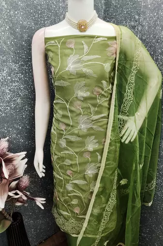 Green color glass cotton fabric embroidered ethnic salwar suit