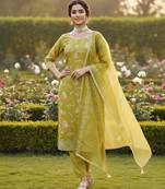 Mustard color glass cotton fabric embroidered ethnic salwar suit