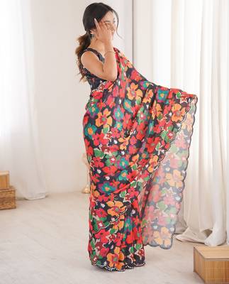 women   s designer multicolor chinon floral print saree 2