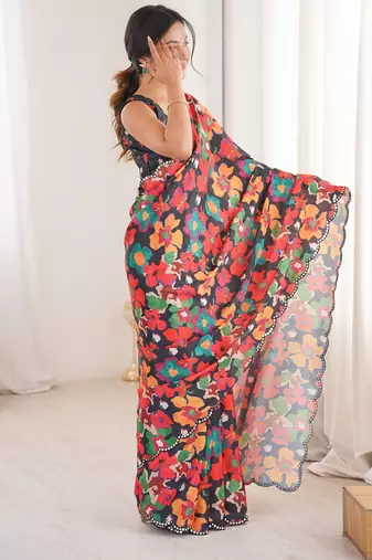 women   s designer multicolor chinon floral print saree