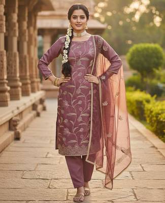 Pink color glass cotton fabric embroidered ethnic salwar suit 1