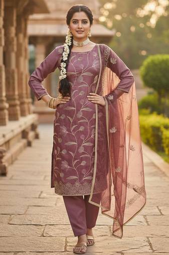 Pink color glass cotton fabric embroidered ethnic salwar suit