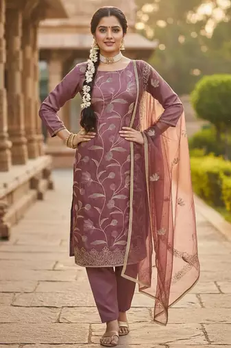 Pink color glass cotton fabric embroidered ethnic salwar suit