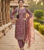 Pink color glass cotton fabric embroidered ethnic salwar suit