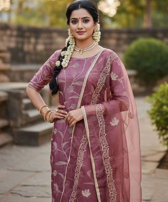Pink color glass cotton fabric embroidered ethnic salwar suit 2