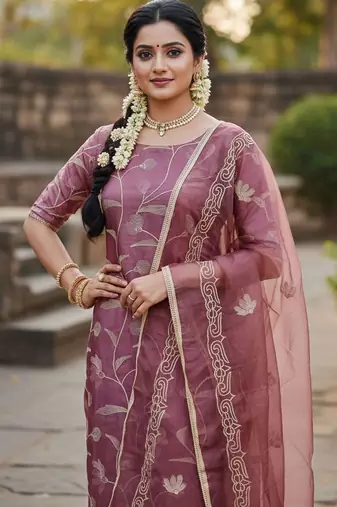 Pink color glass cotton fabric embroidered ethnic salwar suit