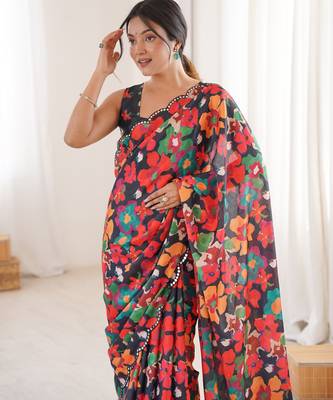 women   s designer multicolor chinon floral print saree 4