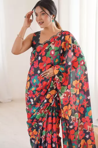 women   s designer multicolor chinon floral print saree