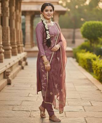 Pink color glass cotton fabric embroidered ethnic salwar suit 3