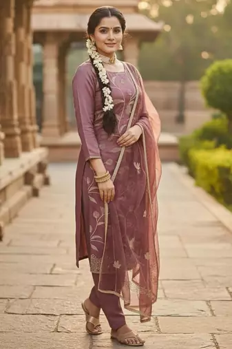 Pink color glass cotton fabric embroidered ethnic salwar suit