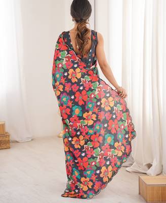 women   s designer multicolor chinon floral print saree 5