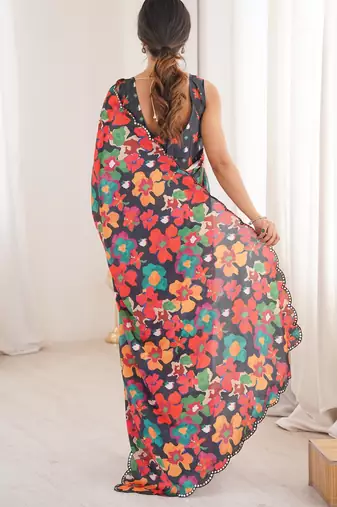 women   s designer multicolor chinon floral print saree