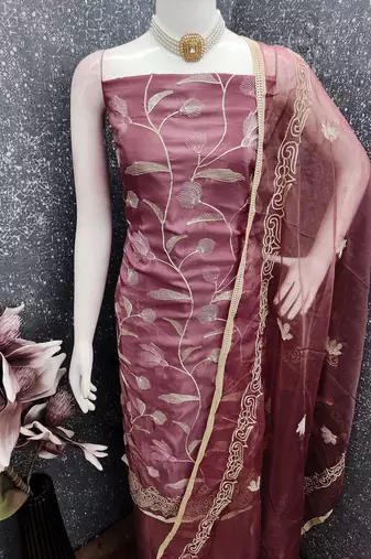 Pink color glass cotton fabric embroidered ethnic salwar suit