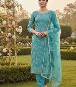 Blue color glass cotton fabric embroidered ethnic salwar suit