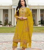 Yellow color beautiful ethnic partywear designer embroidered suit
