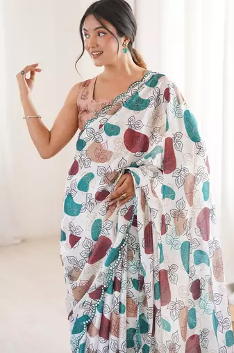 designer chinon digital print multicolor saree for women