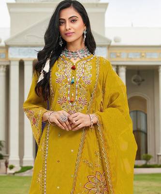 Yellow color beautiful ethnic partywear designer embroidered suit 2