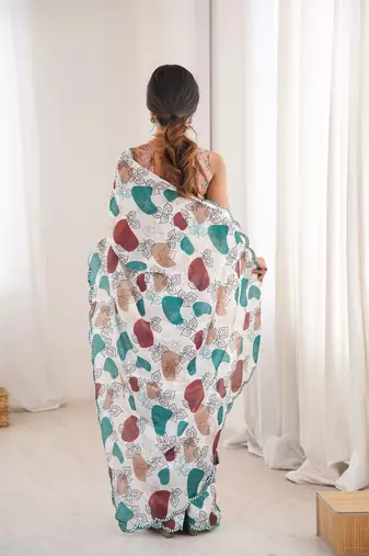 designer chinon digital print multicolor saree for women