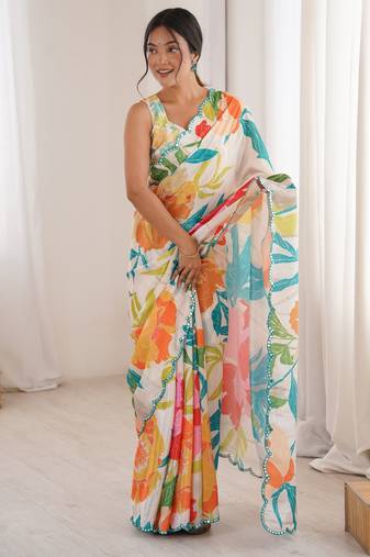 women   s soft chinon multicolor digital printed saree with blouse