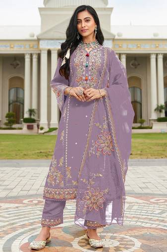 Purple color beautiful ethnic partywear designer embroidered suit