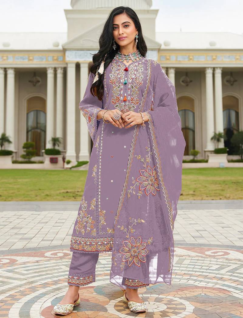Purple color beautiful ethnic partywear designer embroidered suit