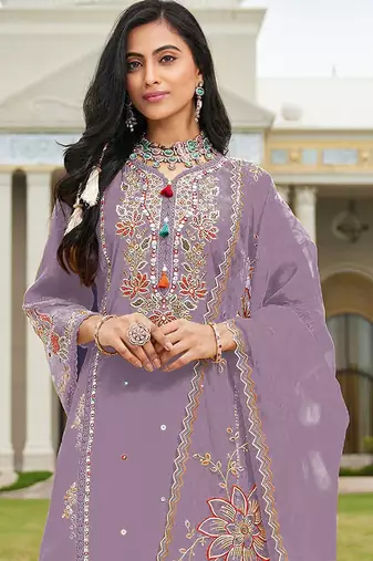 Purple color beautiful ethnic partywear designer embroidered suit
