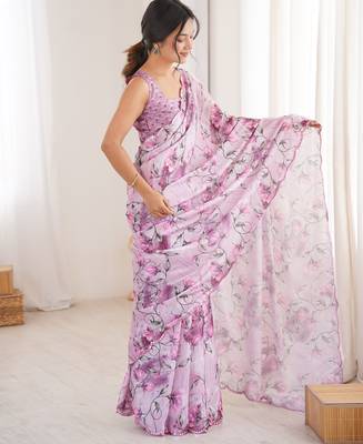 women   s elegant purple chinon digital printed designer saree 2