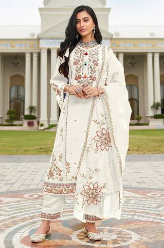 White color beautiful ethnic partywear designer embroidered suit