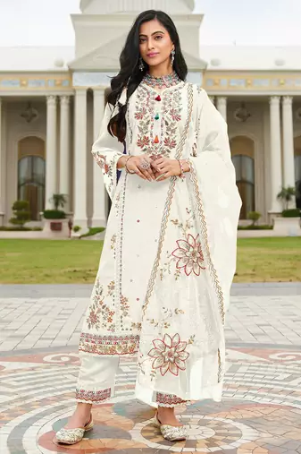 White color beautiful ethnic partywear designer embroidered suit