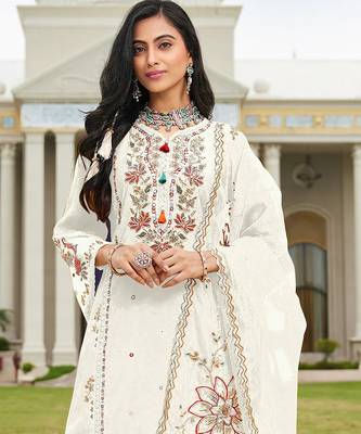 White color beautiful ethnic partywear designer embroidered suit 2