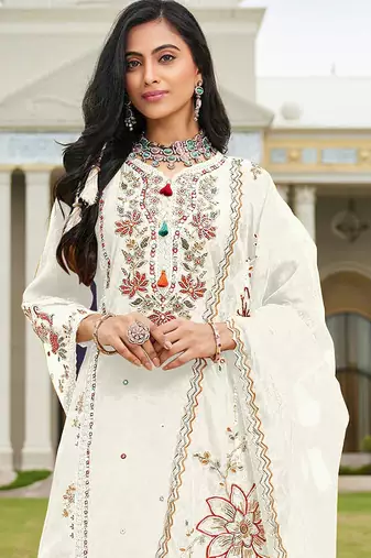 White color beautiful ethnic partywear designer embroidered suit