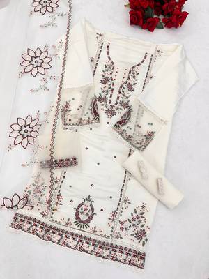 White color beautiful ethnic partywear designer embroidered suit 3