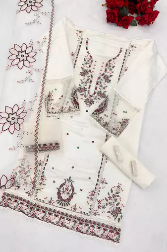 White color beautiful ethnic partywear designer embroidered suit