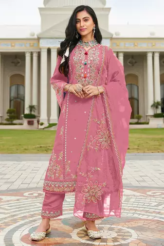 Pink color beautiful ethnic partywear designer embroidered suit