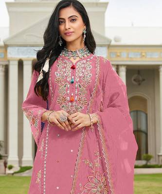Pink color beautiful ethnic partywear designer embroidered suit 2