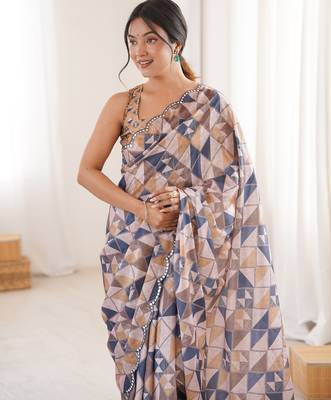 women   s chinon multicolor digital printed saree with blouse 4