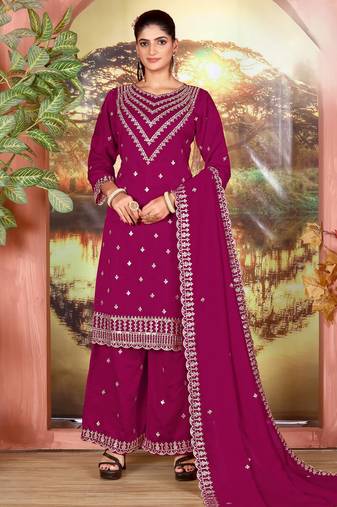 Magenta color beautiful ethnic palazzo dress for designer ceremonial looks