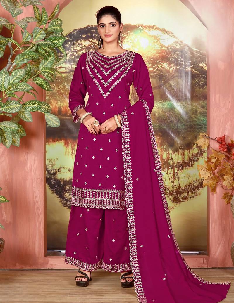Magenta color beautiful ethnic palazzo dress for designer ceremonial looks