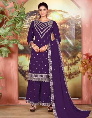 Purple color beautiful ethnic palazzo dress for designer ceremonial looks 1