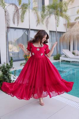 Pink color beautiful ceremonial fendy silk gown for party looks 2