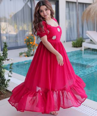 Pink color beautiful ceremonial fendy silk gown for party looks 5