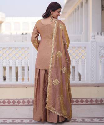 Gold color fendy crush heavy embroidered ceremonial suit 2