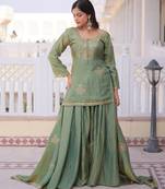 Pista color fendy crush fabric designer heavy embroidered ceremonial suit